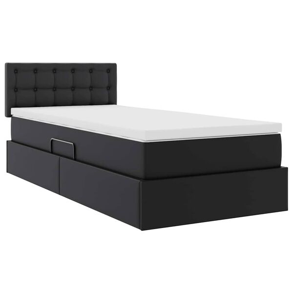 vidaXL Cama com arruma&ccedil;&atilde;o e colch&atilde;o Preto 100 x 200 cm Couro Sint&eacute;tico