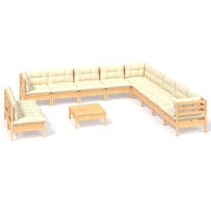 vidaXL 12 pcs conjunto lounge jardim c/ almofad&otilde;es creme pinho maci&ccedil;o