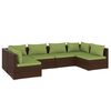 vidaXL 6 pcs conjunto lounge de jardim c/ almofad&otilde;es vime PE castanho