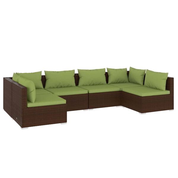 vidaXL 6 pcs conjunto lounge de jardim c/ almofad&otilde;es vime PE castanho