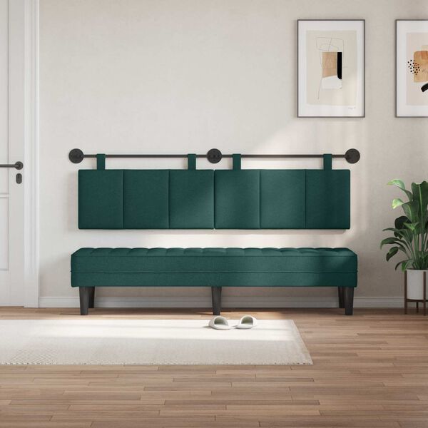 vidaXL Cabeceira Suspensa Riscas Verde Escuro 170 x 55 x 5 cm tecido