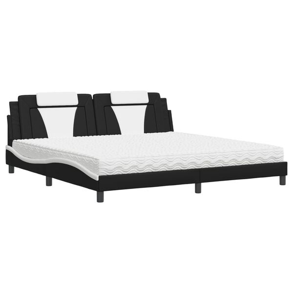 vidaXL Cama Viana com colchão 200x200 cm couro artificial preto e branco