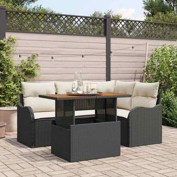 vidaXL Conjunto de Sof&aacute; de Jardim 5 pcs Preto Rattan Sint&eacute;tico
