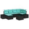 vidaXL Conjunto de Sof&aacute; de Jardim 6 unid. Preto e Turquesa vime PE