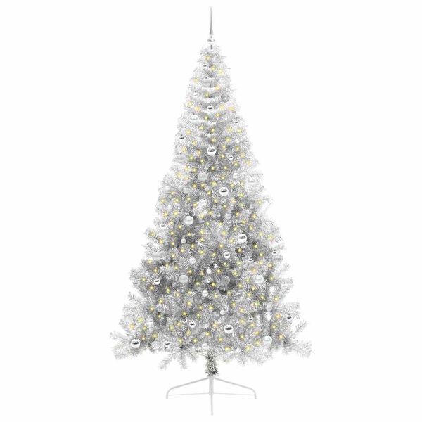 vidaXL &Aacute;rvore de Natal Artificial Pr&eacute;-iluminada Prateado 240 cm PET
