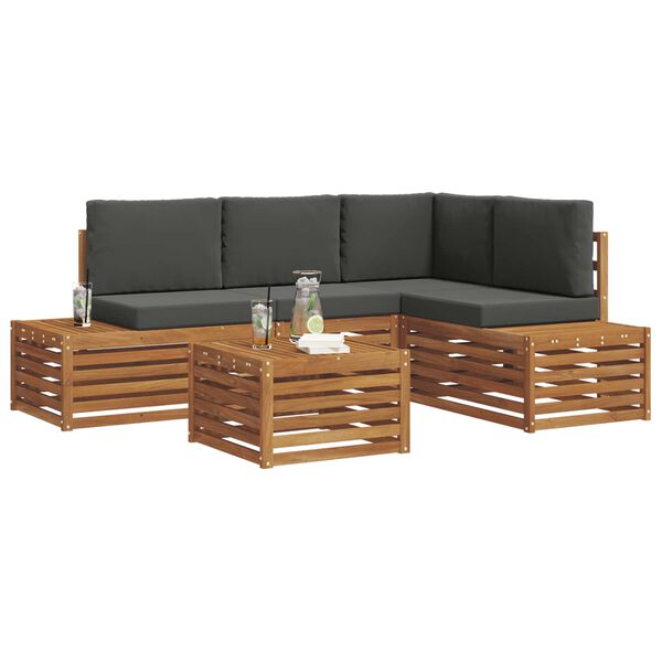 vidaXL Conjunto de Sof&aacute;s para Exterior 5 Pe&ccedil;a Natural e Antracite