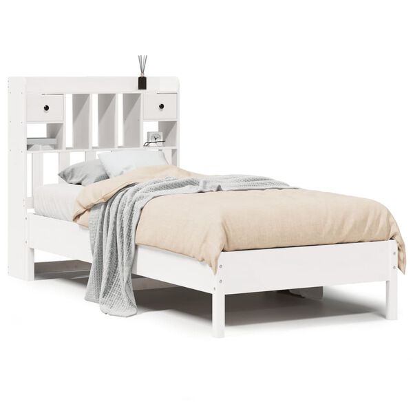 vidaXL Cama com estante sem colch&atilde;o 90x190 cm pinho maci&ccedil;o branco