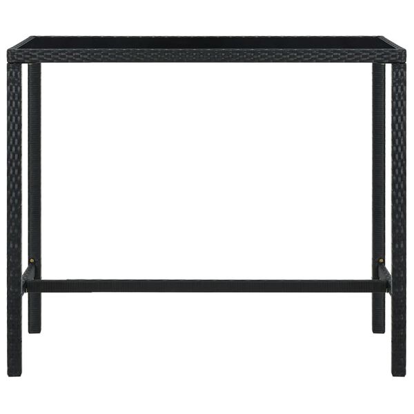vidaXL Mesa de bar para jardim 130x60x110 cm vidro e vime PE preto