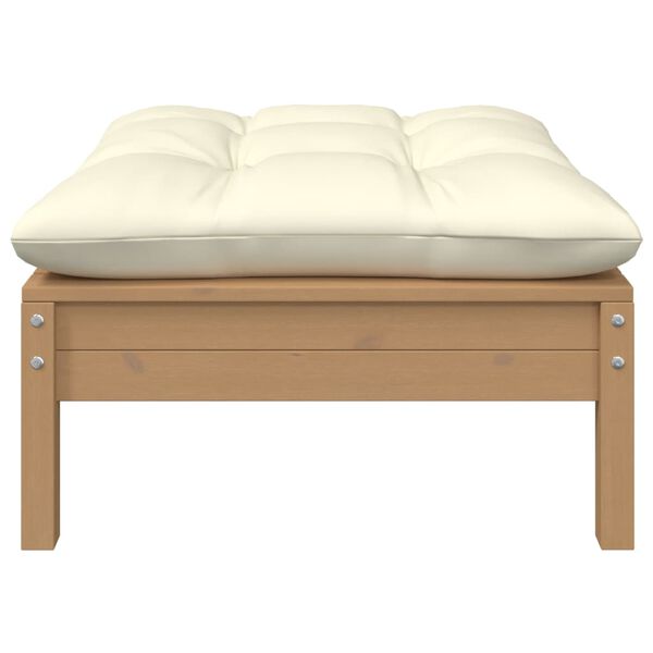 vidaXL Apoio pés jardim + almofadão creme pinho maciço castanho mel