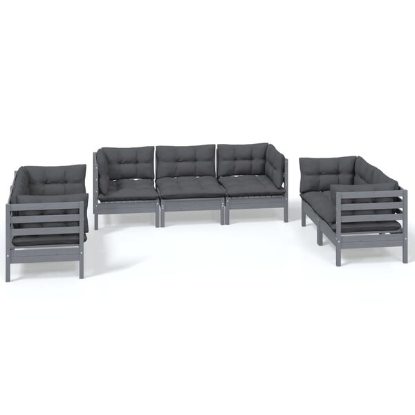 vidaXL 7 pcs conjunto lounge de jardim c/ almofadões pinho maciço