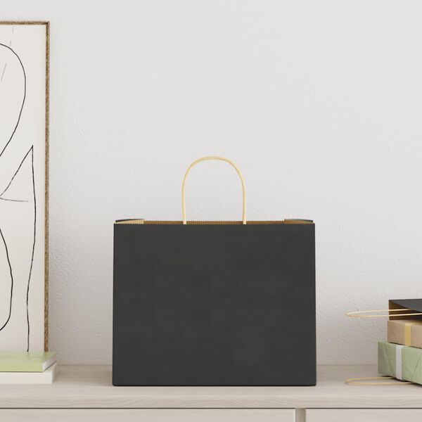 vidaXL Sacos de papel 250 unid com al&ccedil;as preto 32x22x24 cm