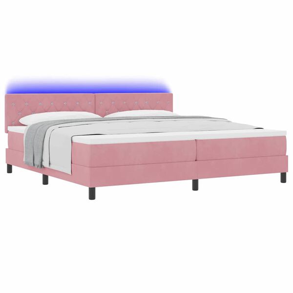 vidaXL Cama Box Spring LED com colch&atilde;o Rosa 200 x 200 cm Veludo