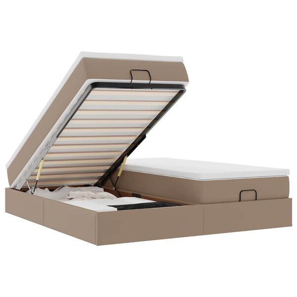 vidaXL Estrutura de cama otomana com colch&otilde;es cappucino 160x200 cm