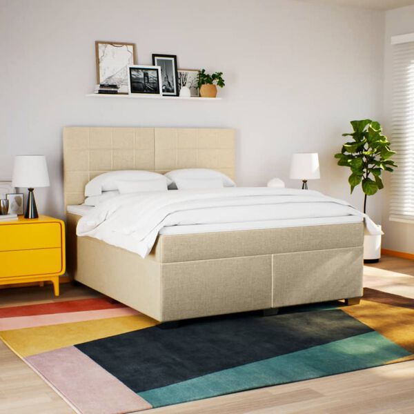 vidaXL Cama com molas/colch&atilde;o 180x200 cm tecido cor creme