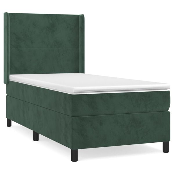 vidaXL Cama com molas/colchão 90x200 cm veludo verde-escuro