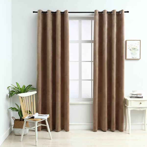 vidaXL Cortinas blackout com argolas 2 pcs 140x175 cm veludo bege