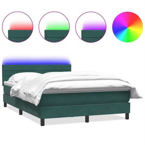 vidaXL Cama box spring c/ colch&atilde;o e LED 160x220 cm veludo verde-escuro
