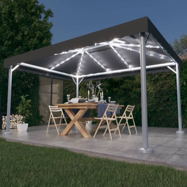 vidaXL Gazebo com cordões de luzes LED 400x300 cm alumínio antracite