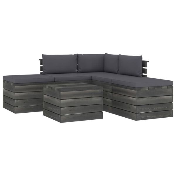 vidaXL 6 pcs conjunto lounge de paletes com almofad&otilde;es pinho maci&ccedil;o