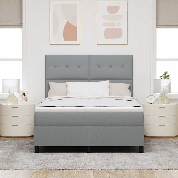 vidaXL Cama Box com colch&atilde;o com led Cinzento-claro 140 x 200 cm tecido