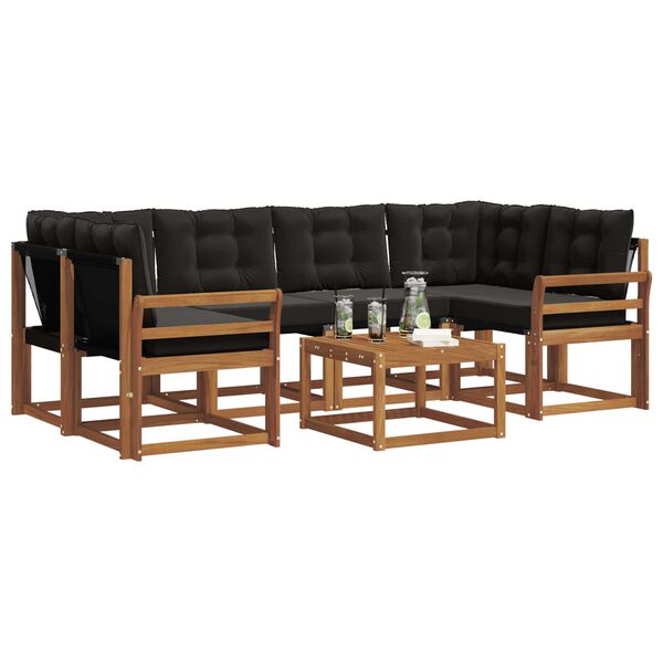vidaXL Conjunto de Sof&aacute;s para Exterior 7 pcs Natural e Preto