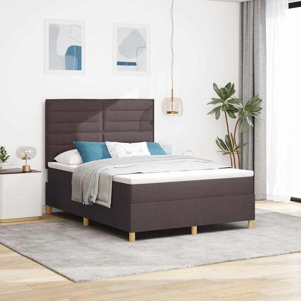 vidaXL Cama Box com colch&atilde;o Marrom Escuro 140 x 190 cm tecido