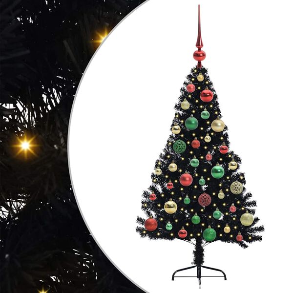 vidaXL &Aacute;rvore de Natal Artificial Pr&eacute;-iluminada Preto 120 cm PVC