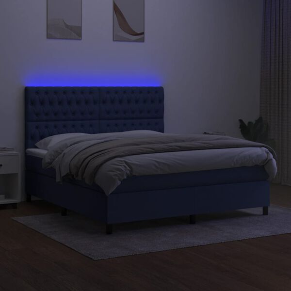 vidaXL Cama box spring c/ colch&atilde;o e LED 180x200 cm tecido azul
