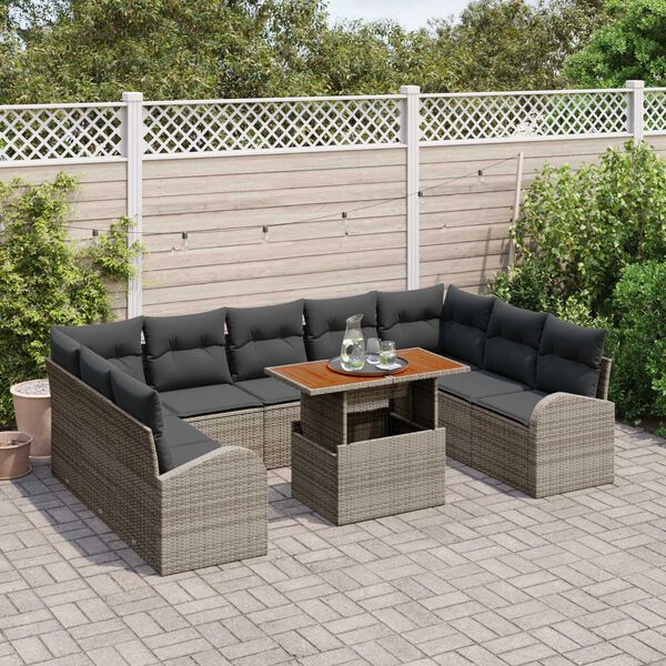 vidaXL Conjunto de Sofá de Jardim 10 pcs Cinzeto Rattan Sintético