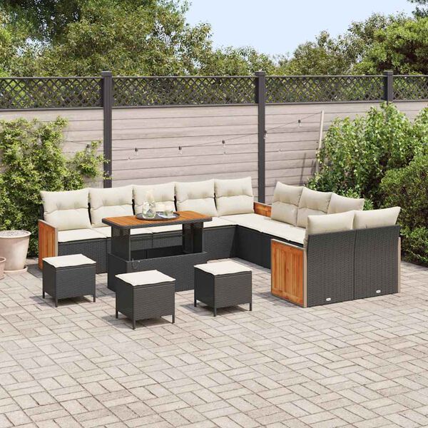 vidaXL Conjunto de Sof&aacute; de Jardim 18 pcs Preto e Creme vime PE