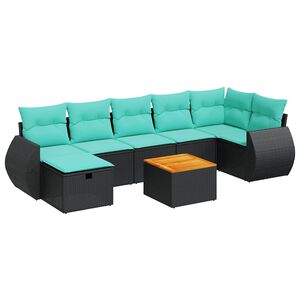 vidaXL 8 pcs conjunto sof&aacute;s de jardim com almofad&otilde;es vime PE preto