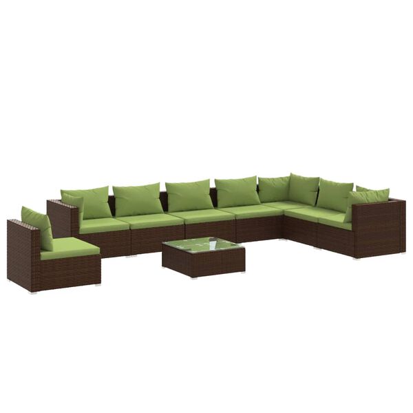 vidaXL 9 pcs conjunto lounge de jardim c/ almofad&otilde;es vime PE castanho