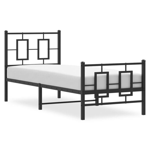 vidaXL Estrutura de cama com cabeceira e p&eacute;s 75x190 cm metal preto