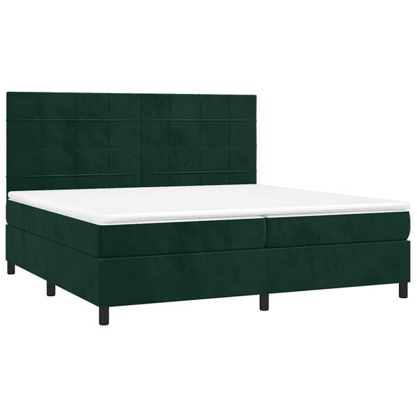 vidaXL Cama box spring c/ colch&atilde;o/LED 200x200 cm veludo verde-escuro