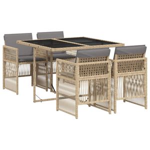 vidaXL 5pcs conj. jantar jardim c/ almofad&otilde;es vime PE bege misturado