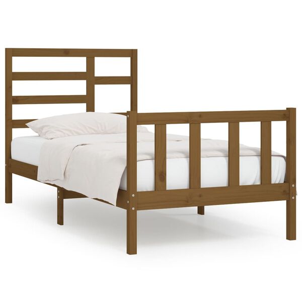 vidaXL Estrutura de cama 90x200 cm pinho maci&ccedil;o castanho mel