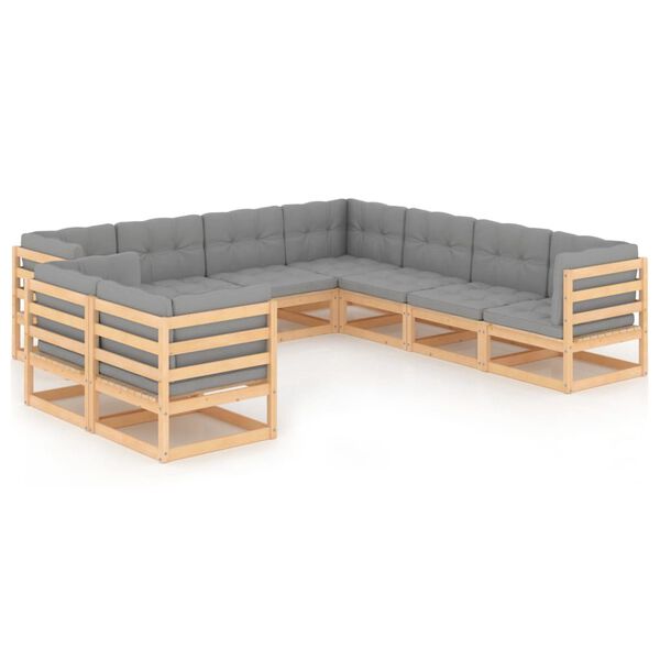 vidaXL 9 pcs conjunto lounge de jardim c/ almofad&otilde;es pinho maci&ccedil;o