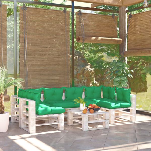 vidaXL 7 pcs conj. lounge de paletes p/ jardim com almofad&otilde;es pinho