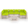 vidaXL 7 pcs conj. lounge de paletes p/ jardim com almofad&otilde;es pinho