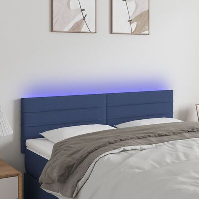 vidaXL Cabeceira de cama c/ luzes LED tecido 144x5x78/88 cm azul
