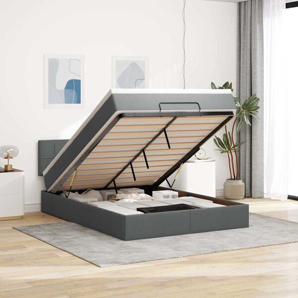 vidaXL Cama otomana com colch&atilde;o 140x200 cm tecido cinzento escuro