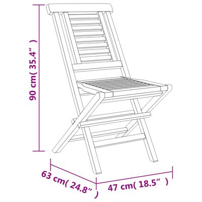 vidaXL Cadeiras de jardim dobráveis 2 pcs 47x63x90 cm teca maciça
