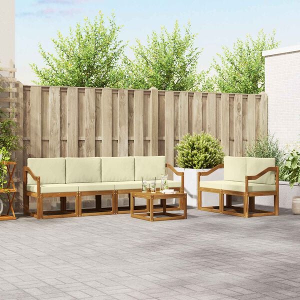 vidaXL Conjunto de Sof&aacute;s para Exterior 7 pcs Natural e Creme
