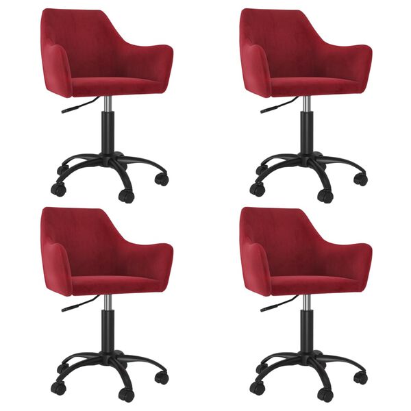 vidaXL Cadeiras de jantar girat&oacute;rias 4 pcs veludo vermelho tinto
