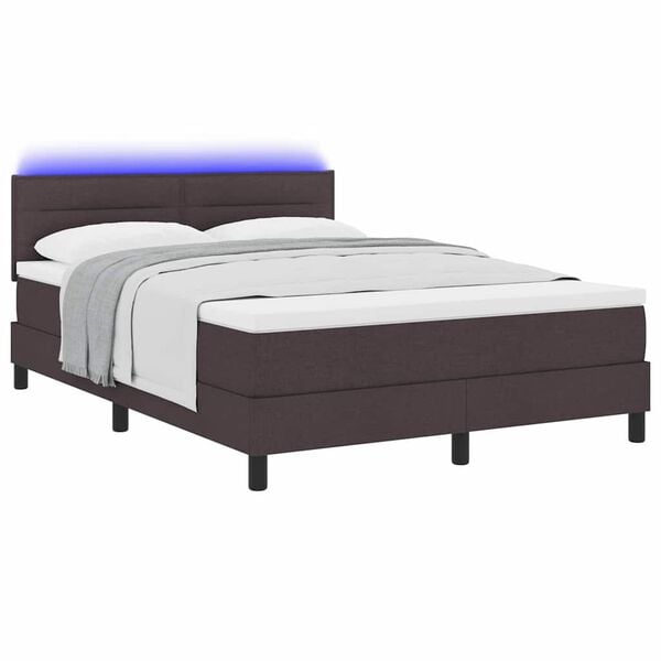 vidaXL Cama Box com colch&atilde;o com led Marrom Escuro 140 x 200 cm tecido