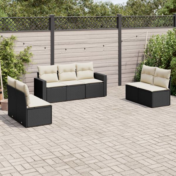 vidaXL 7 pcs conjunto de sof&aacute;s p/ jardim c/ almofad&otilde;es vime PE preto