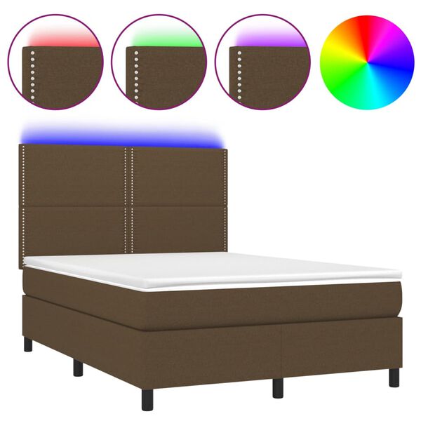 vidaXL Cama box spring c/ colch&atilde;o/LED 140x200cm tecido castanho-escuro