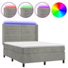 vidaXL Cama box spring c/ colch&atilde;o/LED 140x190 cm veludo cinzento