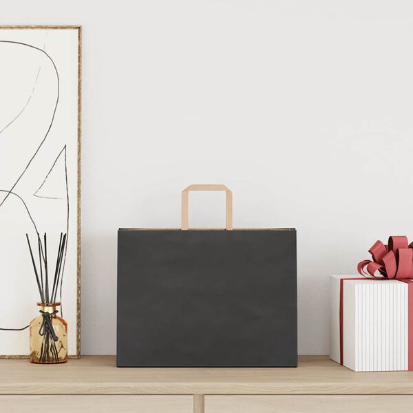 vidaXL Sacos de papel 50 unid com al&ccedil;as preto 32x17x25 cm