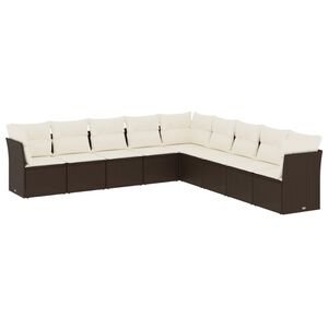 vidaXL 9 pcs conjunto sof&aacute;s p/ jardim c/ almofad&otilde;es vime PE castanho